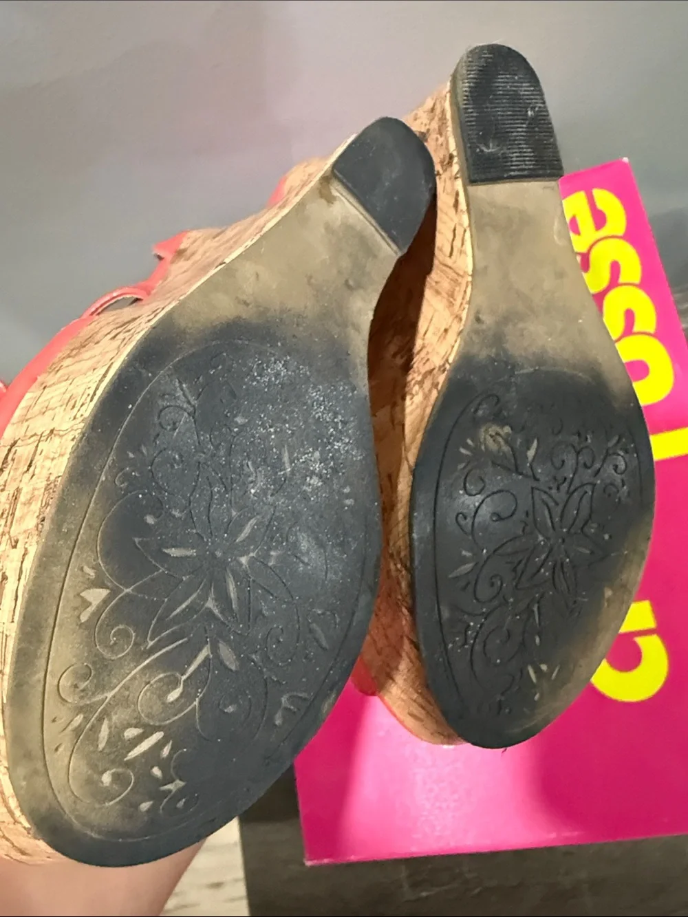 Charlotte Russe Coral Patent Cork Wedge Sandals